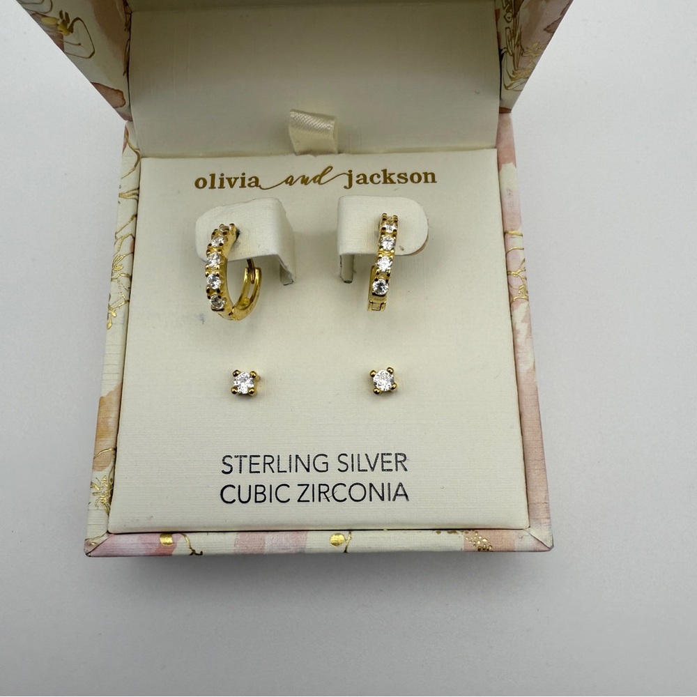 Olivia and Jackson Gold-Tone Sterling Silver Earring Set w/ Box